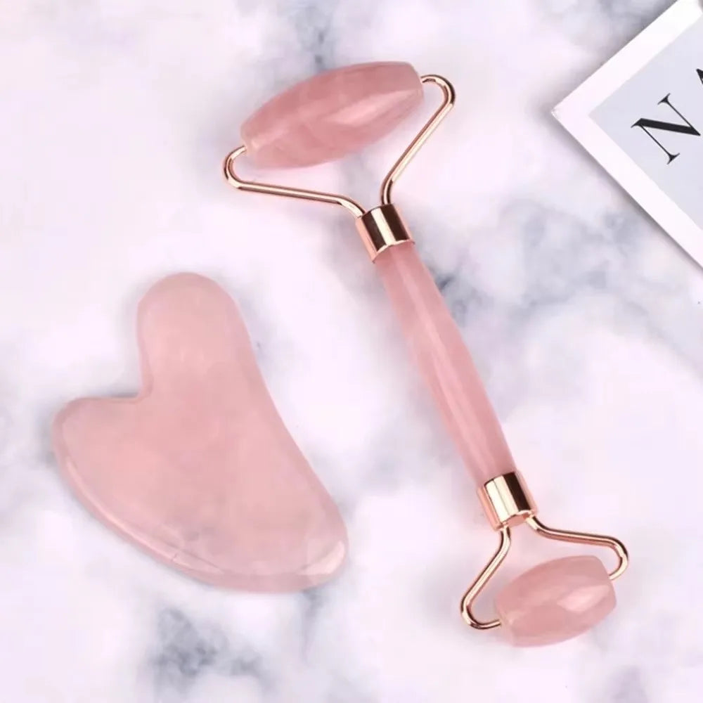 Ensemble Gua Sha - Kit d'outils pour masseur facial et rouleau, la pierre double face pour les soins de la peau, spa, relaxation