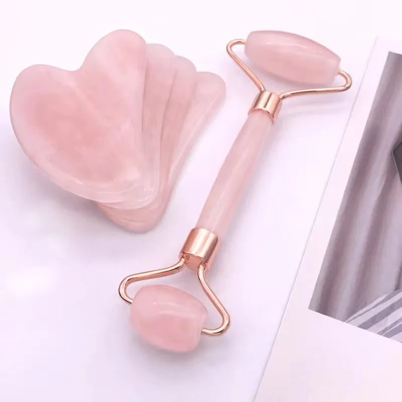 Ensemble Gua Sha - Kit d'outils pour masseur facial et rouleau, la pierre double face pour les soins de la peau, spa, relaxation